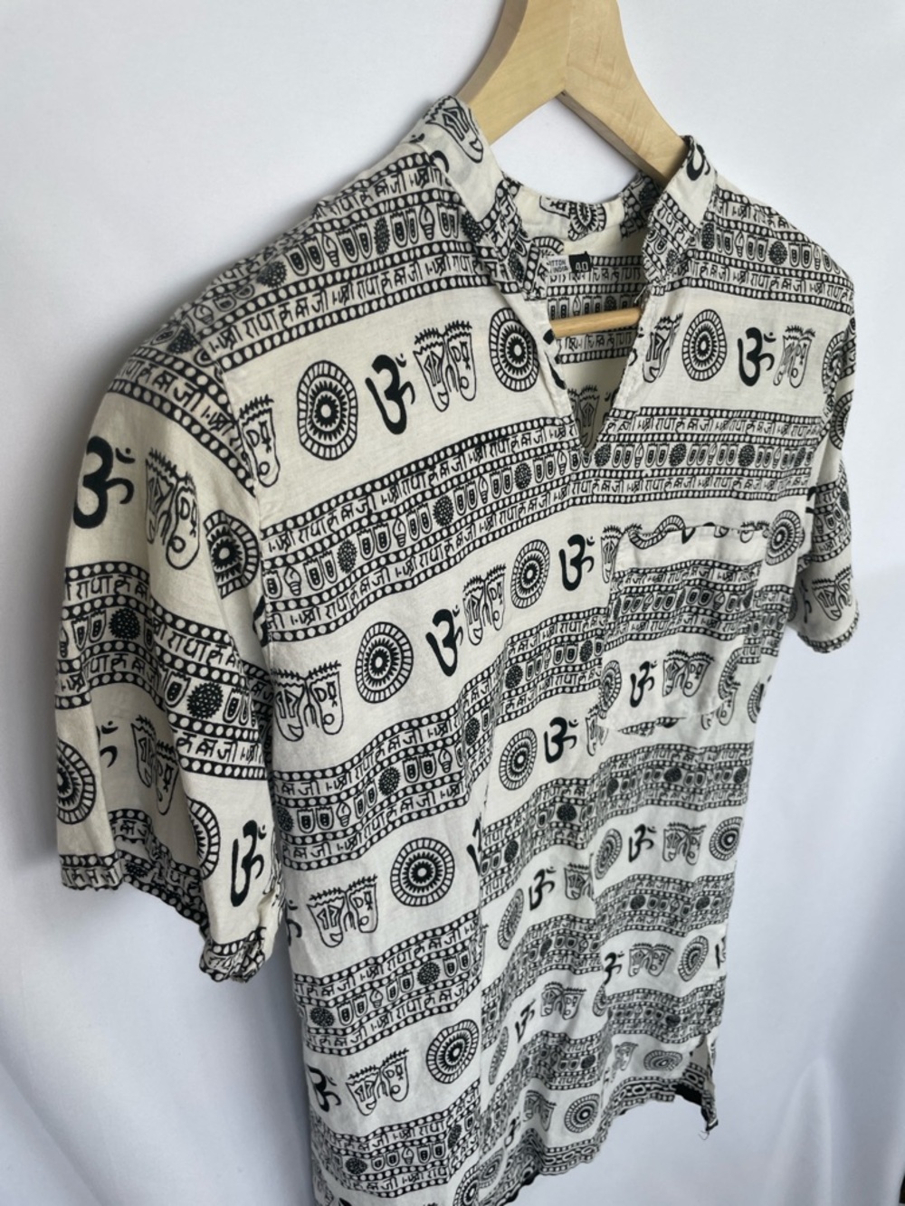 Cotton Short Sleeve Black and White Print Tunic Size 40 (M)